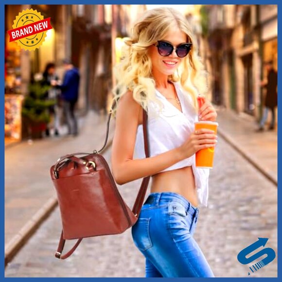 Full Grain Italian Leather Convertible Backpack Purse Small Lightweight main image 5